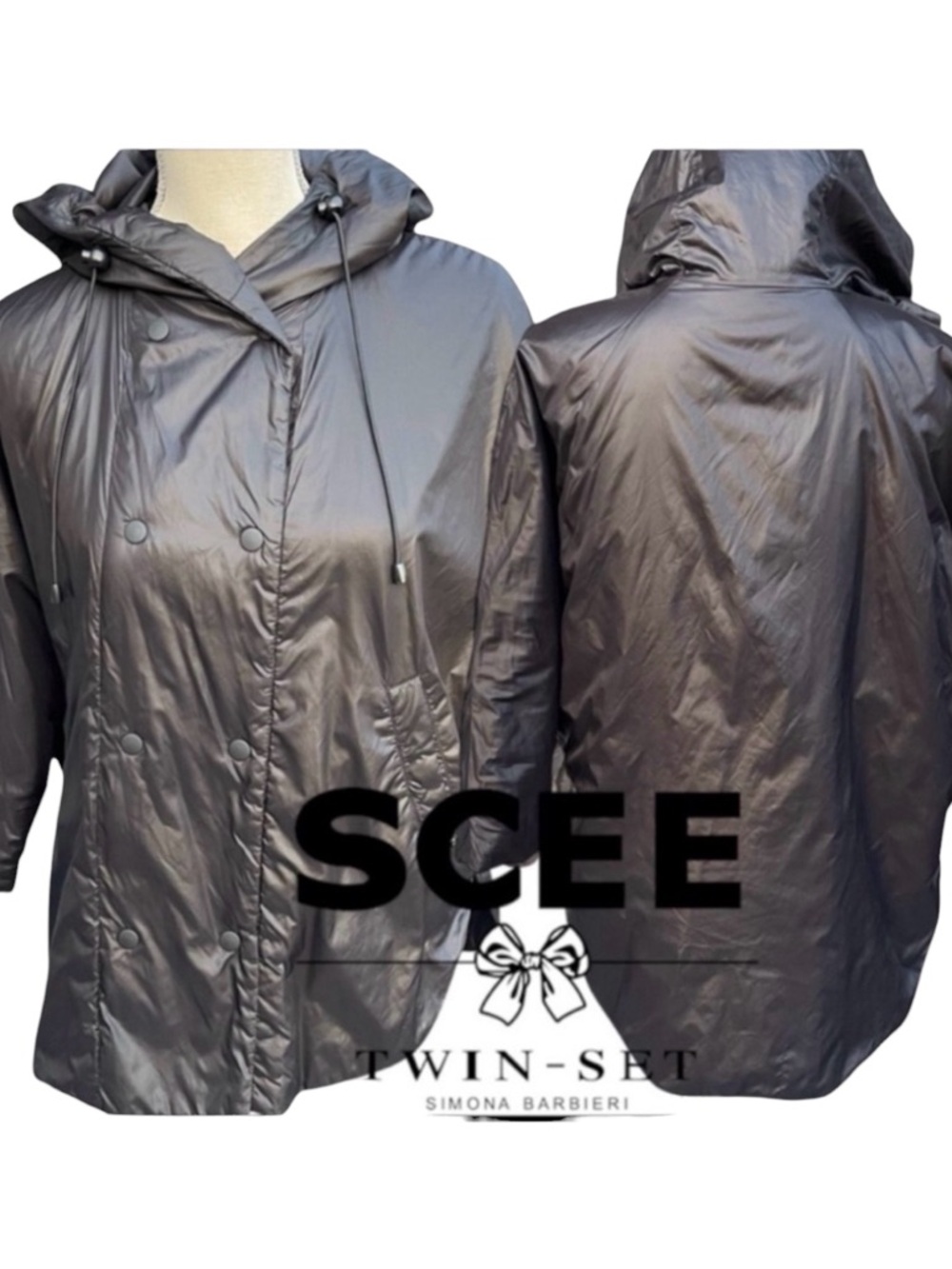 SCEE Twin-Set Black Lightweight 3/4 Sleeve Poncho Style Puffer Jacket (M)